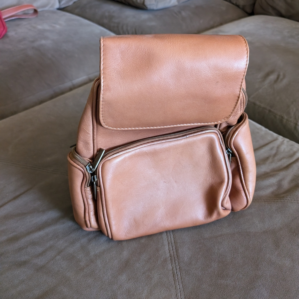 Wilsons Leather Tan Backpack with Flap-Over Closure